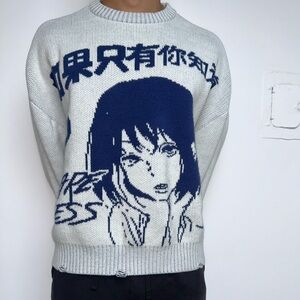 PacSun Navy and White Graphic Crewneck Sweater